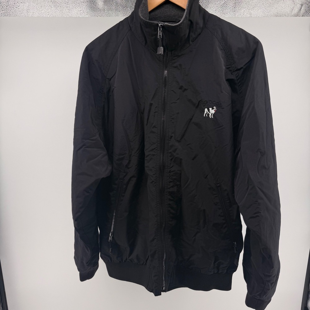 Vintage Big‎ Dogs Mens Black Fleece Lined Zip Up Jacket Size Large EUC